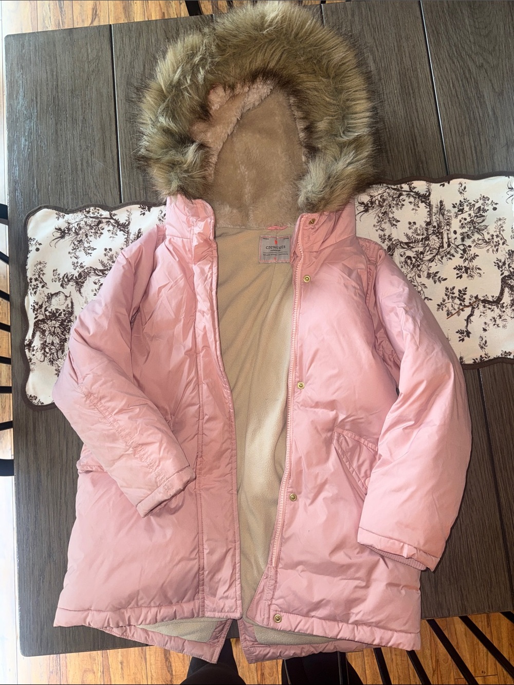 Crewcuts Pink Faux-Fur Hooded Puffer Coat